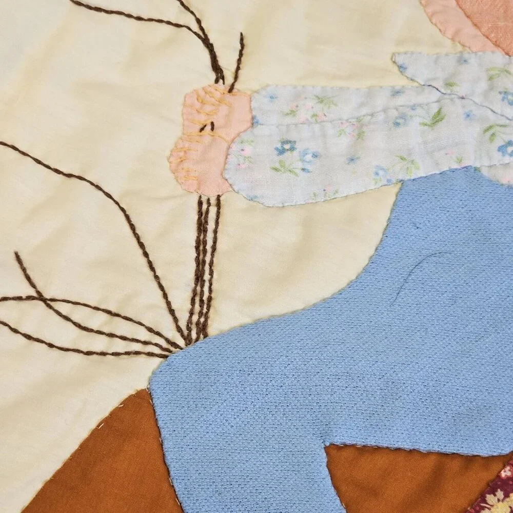 Vintage 70s‎ Homemade Holly Hobbie Quilt Handmade Rocking Horse Patchwork 45x61